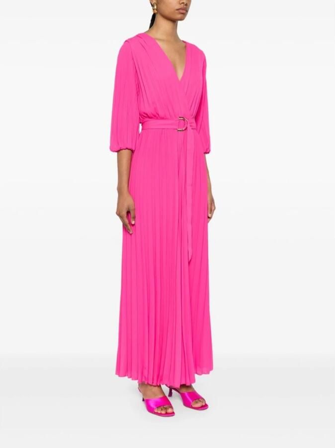 Liu Jo Fuchsia Geplooide V-Hals Jurk Pink Dames