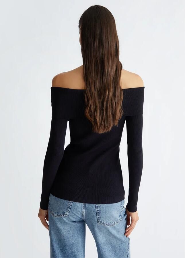 Liu Jo Zwarte Off-Shoulder Sweater met Square Neck Black Dames - Foto 6