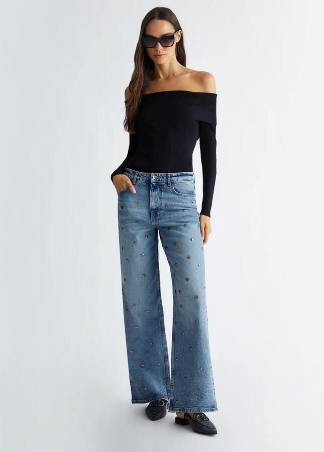 Liu Jo Zwarte Off-Shoulder Sweater met Square Neck Black Dames - Foto 7