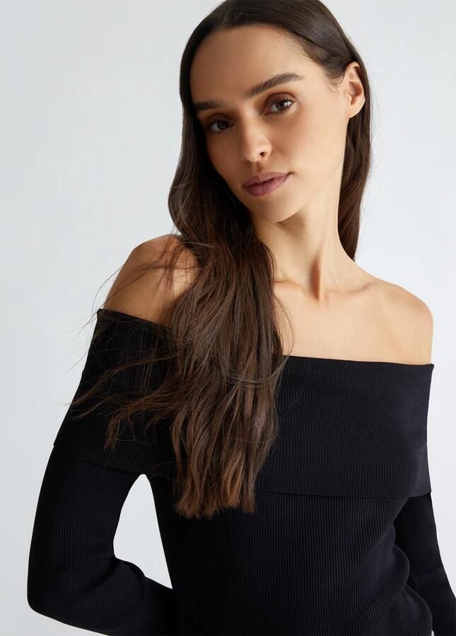Liu Jo Zwarte Off-Shoulder Sweater met Square Neck Black Dames - Foto 8