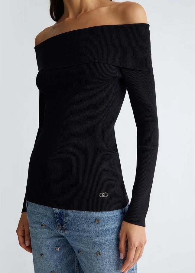 Liu Jo Zwarte Off-Shoulder Sweater met Square Neck Black Dames - Foto 9