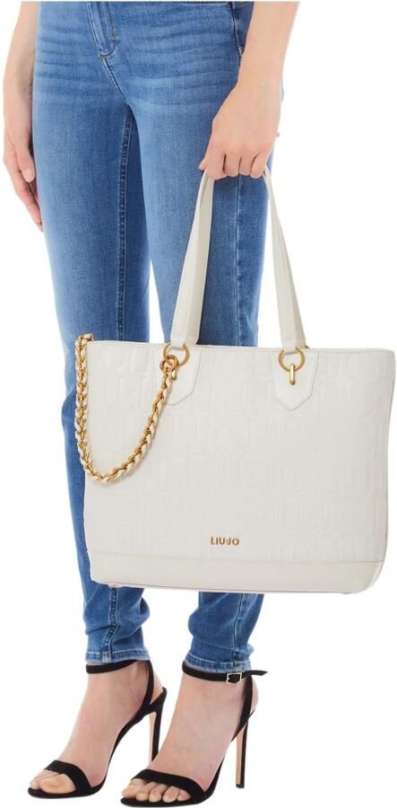 Liu Jo Geëmbosseerde Oversize Tote Tas Crème Beige Dames - Foto 4