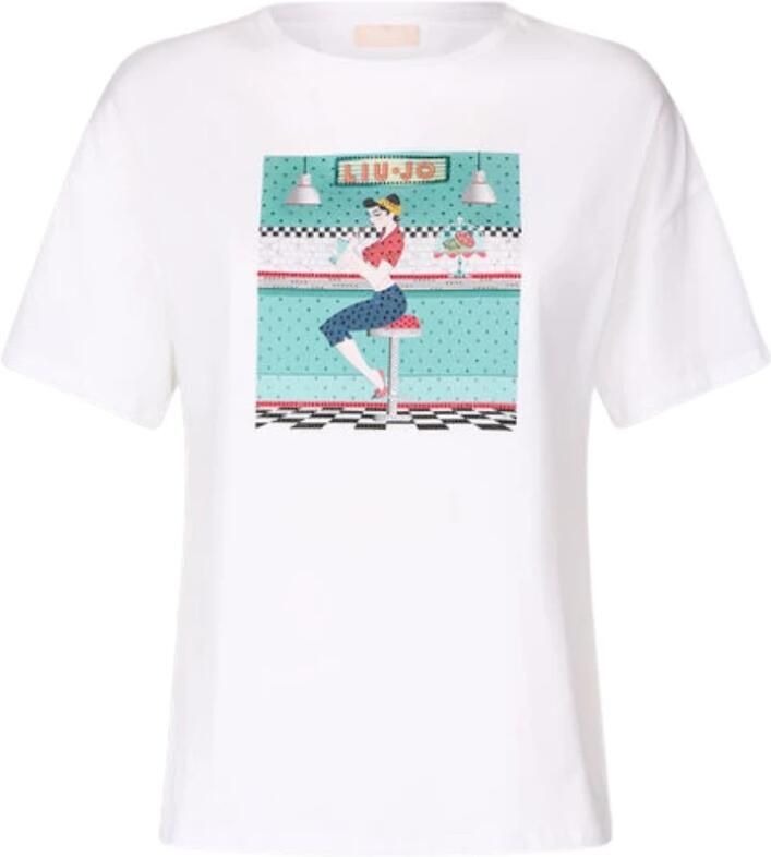 Liu Jo Grafische Print Katoenen T-Shirt White Dames