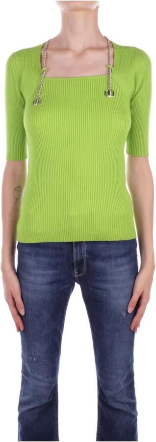 Liu Jo Geribbelde Vierkante Hals 3 4 Mouw Ketting Logo Top Green Dames - Foto 6