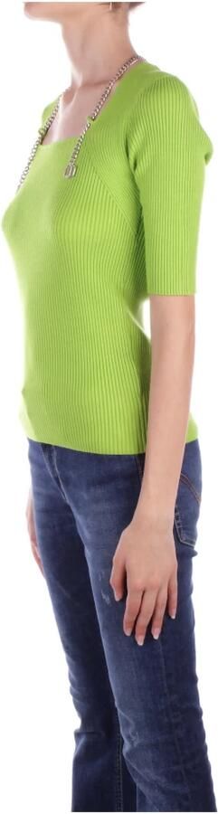 Liu Jo Geribbelde Vierkante Hals 3 4 Mouw Ketting Logo Top Green Dames - Foto 4