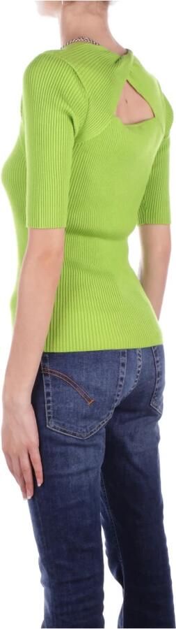 Liu Jo Geribbelde Vierkante Hals 3 4 Mouw Ketting Logo Top Green Dames - Foto 3