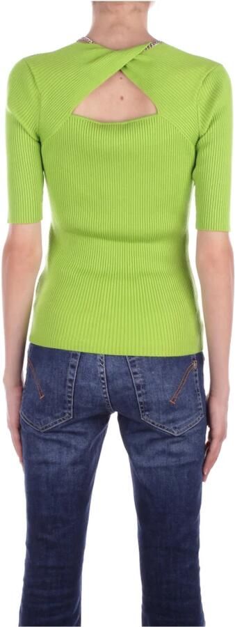 Liu Jo Geribbelde Vierkante Hals 3 4 Mouw Ketting Logo Top Green Dames