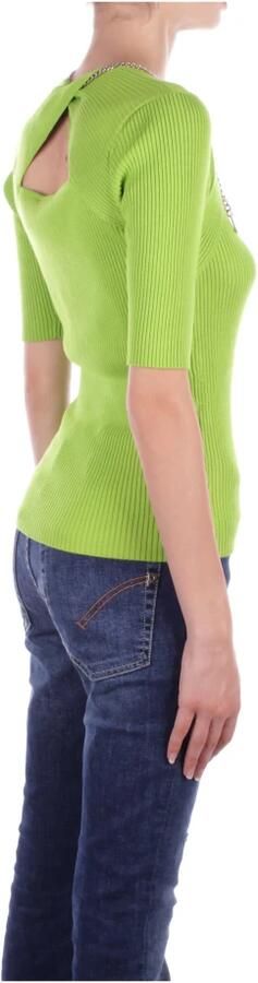 Liu Jo Geribbelde Vierkante Hals 3 4 Mouw Ketting Logo Top Green Dames - Foto 5