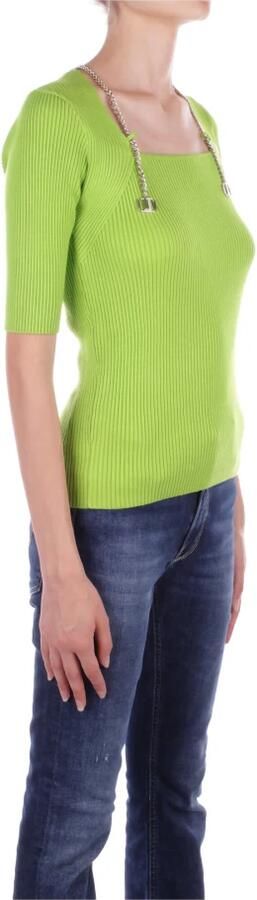 Liu Jo Geribbelde Vierkante Hals 3 4 Mouw Ketting Logo Top Green Dames - Foto 2