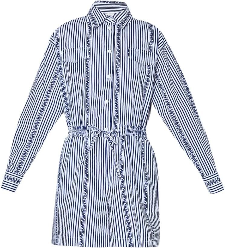 LIU JO Dames Jumpsuits Popeline Stampa Tp Dress Blauw wit Gestreept