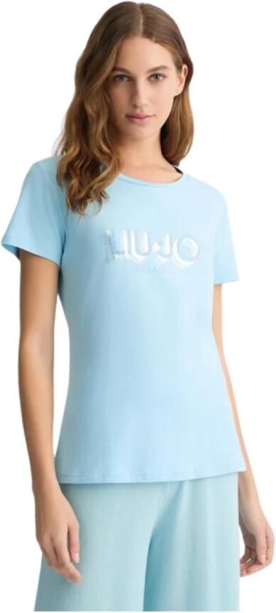 Liu Jo Lichtblauw Katoenen T-shirt Korte Mouw Blue Dames - Foto 2