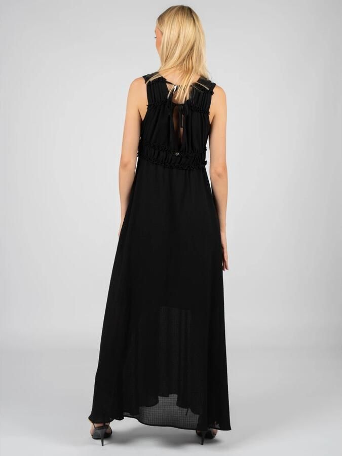 Liu Jo Maxi Jurk met V-hals en Ruches Zwart Dames - Foto 2