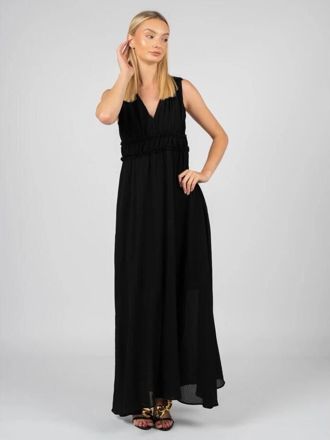 Liu Jo Maxi Jurk met V-hals en Ruches Zwart Dames - Foto 3