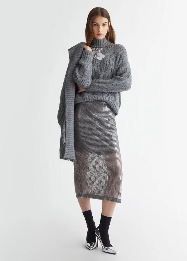 Liu Jo Grijze Trui met Gevlochten Pailletten Gray Dames - Foto 9