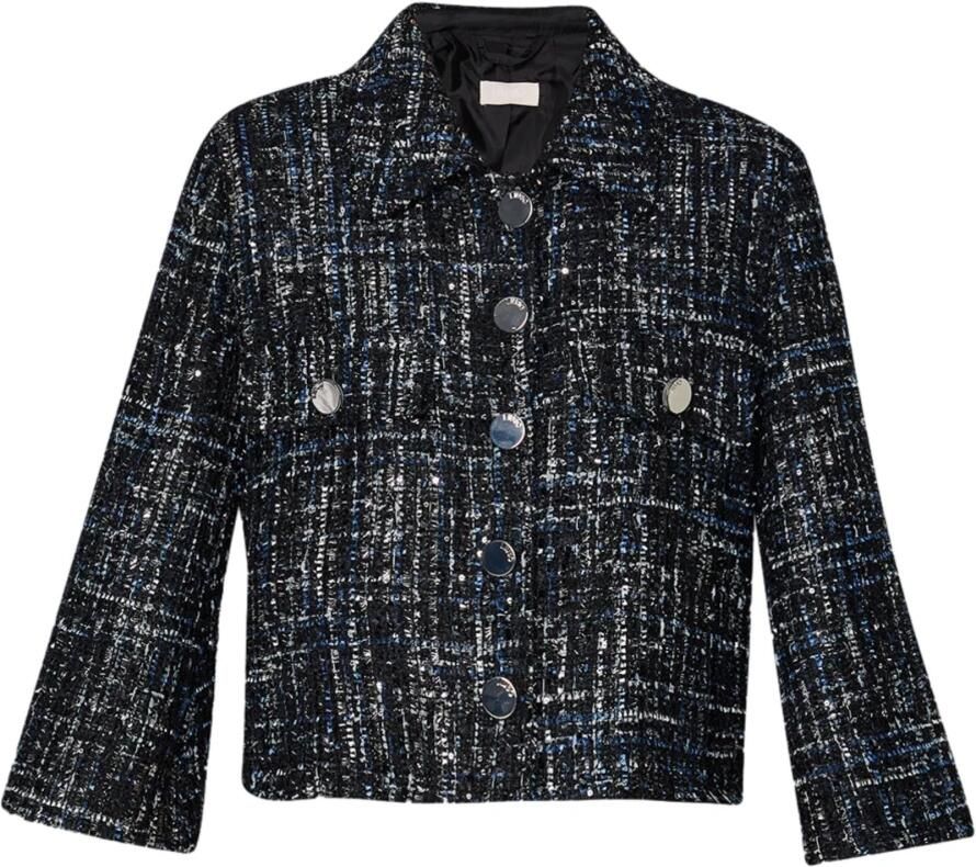 Liu Jo Tweed Bouclé Jas met Metallic Draad Blue Dames