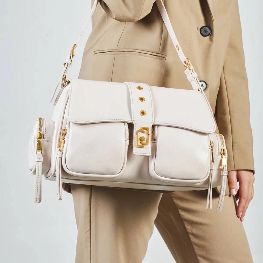 Liu Jo Beige Schoudertas van Imitatieleer met Goudkleurig Logo Beige Dames - Foto 3