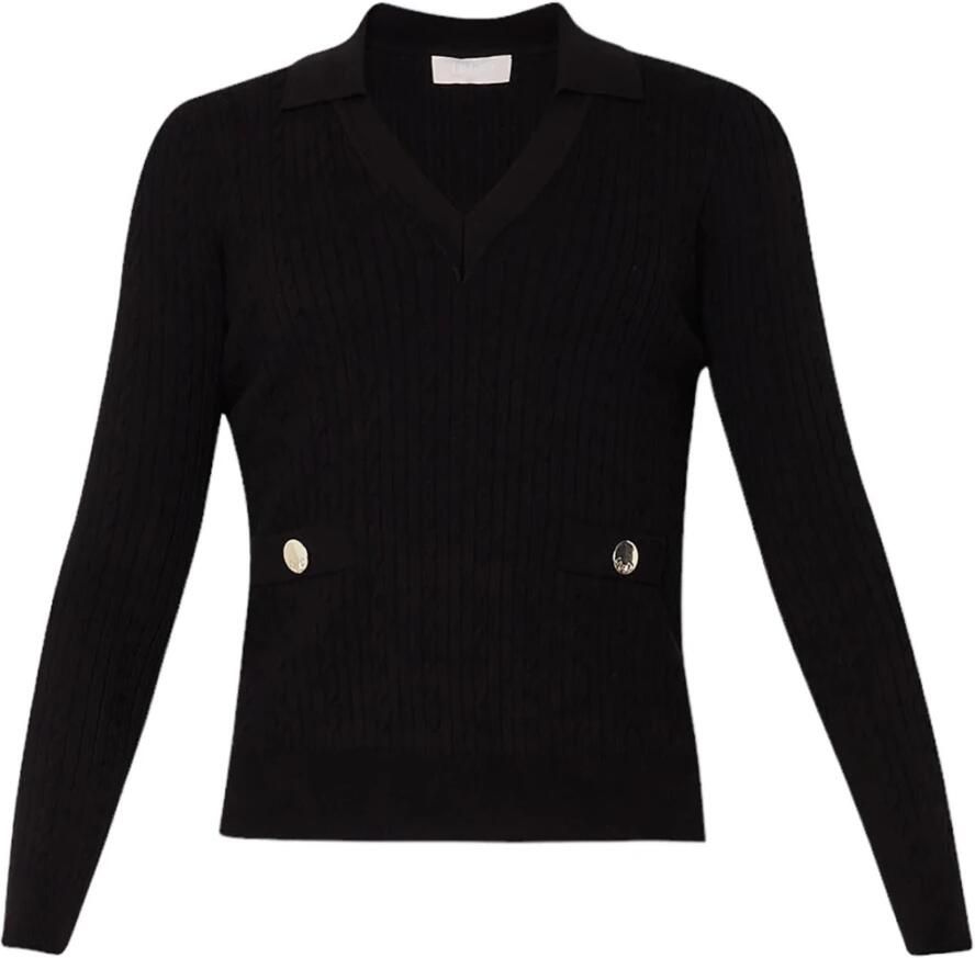 Liu Jo Geribbelde Gebreide Trui met V-Hals en Lange Mouwen Black Dames