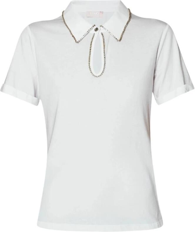 Liu Jo Witte Polo Shirt met Rhinestones White Dames