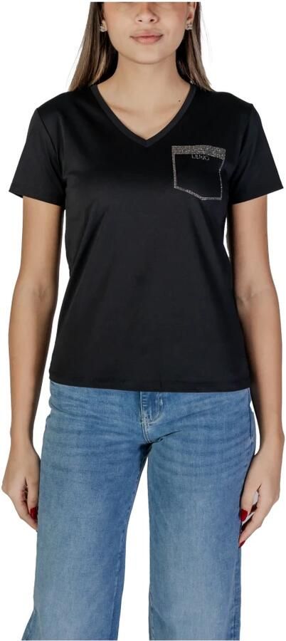 Liu Jo Korte mouw katoenen T-shirt collectie Black Dames