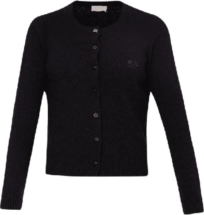 Liu Jo Zwart Gebreid Vest Lange Mouw Logo Black Dames - Foto 3