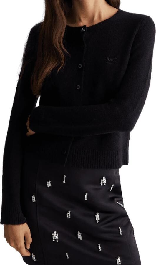 Liu Jo Zwart Gebreid Vest Lange Mouw Logo Black Dames