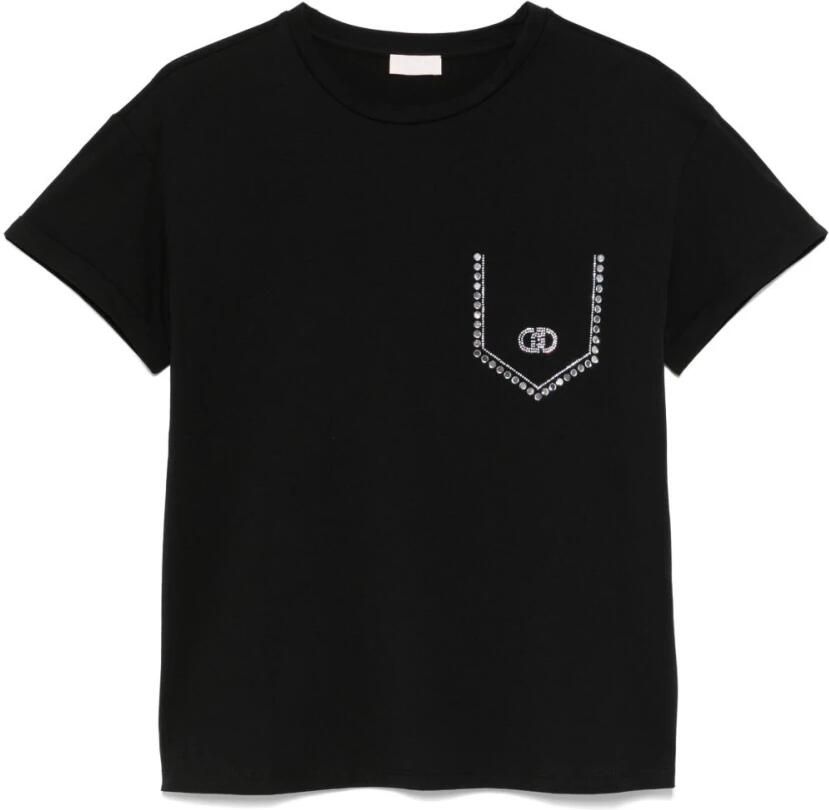 Liu Jo Katoenen T-shirt met korte mouwen en strass-opschrift Black Dames - Foto 5