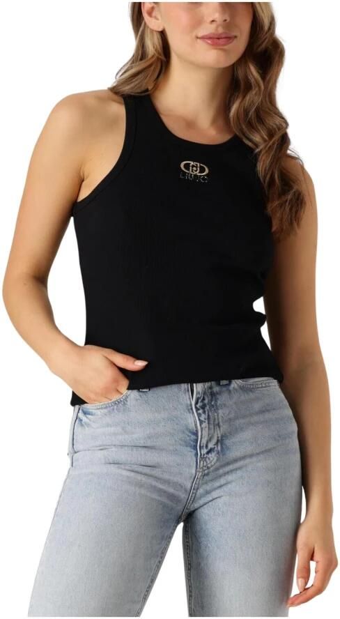 Liu Jo Zwarte Geribbelde Mouwloze Top Geborduurd Logo Black Dames - Foto 3