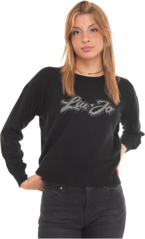 Liu Jo Logo Rhinestone Pullover met Kleine Ventilatie Zwart Dames