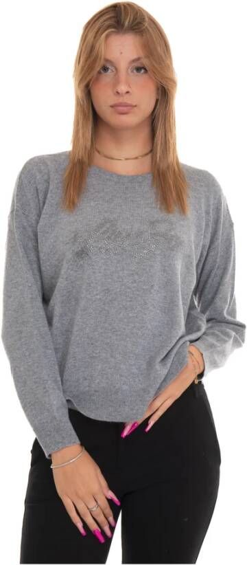 Liu Jo Logo Rhinestone Pullover met Kleine Ventilatieopeningen Grijs Dames