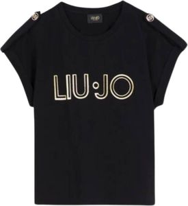 Liu Jo Logo Strass Katoenen T-Shirt Zwart Dames