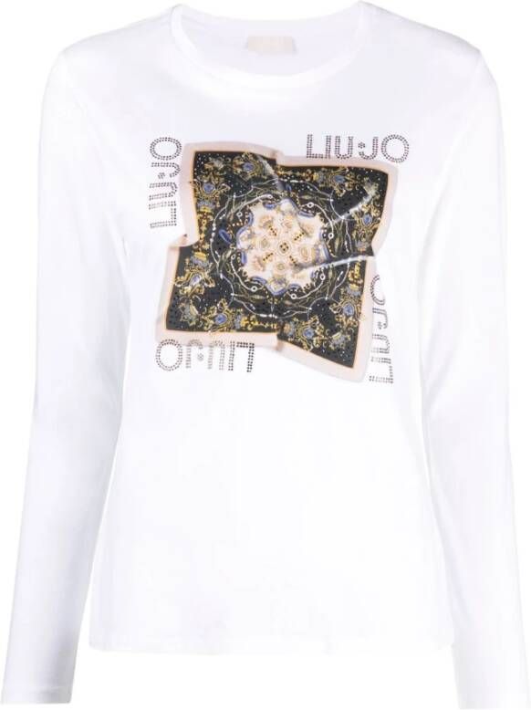 Liu Jo Logo-Verfraaid Katoenen T-Shirt met Strass Versieringen White Dames