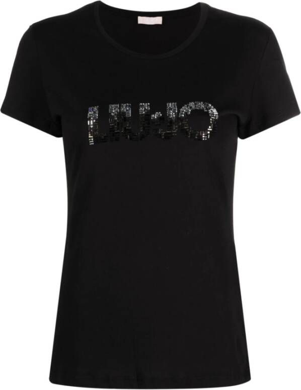 Liu Jo Logo en Strass Dames T-shirt Black White Gray Dames