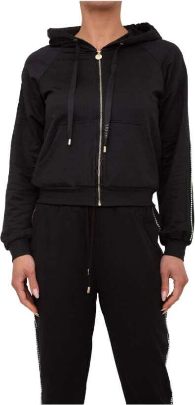 Liu Jo Stijlvolle zip-through sweatshirt met strass-mouwen Black