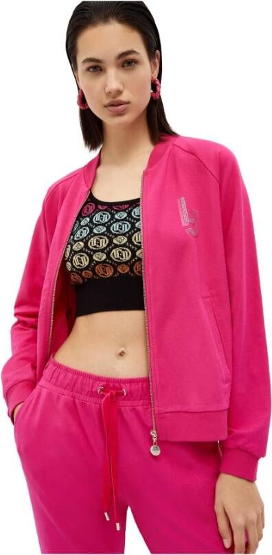 Liu Jo Rhinestone Zip-Through Sweatshirt Roze Dames