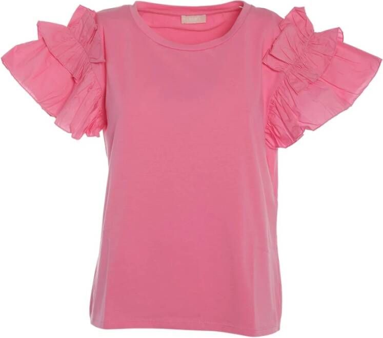 Liu Jo Roze Katoenen Ruffle T-Shirt Roze Dames