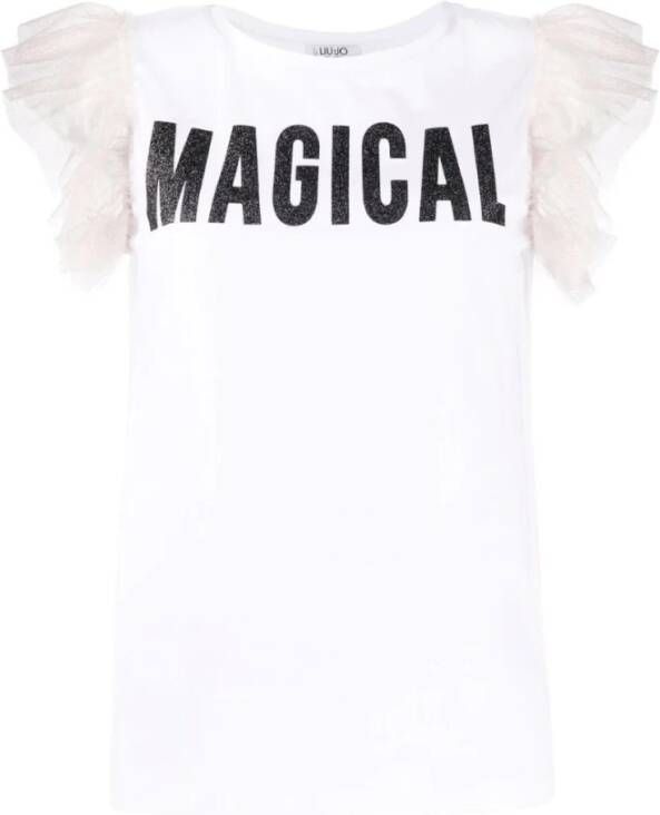 Liu Jo Feminine Ruches Top met Slogan Print White Dames