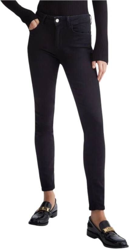 Liu Jo Zwarte Stretch Denim Hoge Taille Jeans met Strass Logo Black Dames