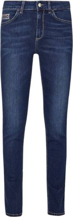 Liu Jo Slim-Fit High-Waisted Jeans met Fonkelend Logo Blauw Dames