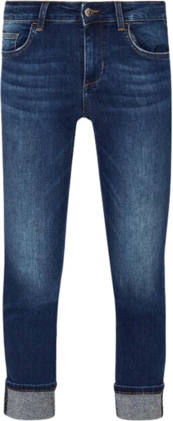 Liu Jo Geknipte stretch denim jeans met versierde manchetten Blauw Dames