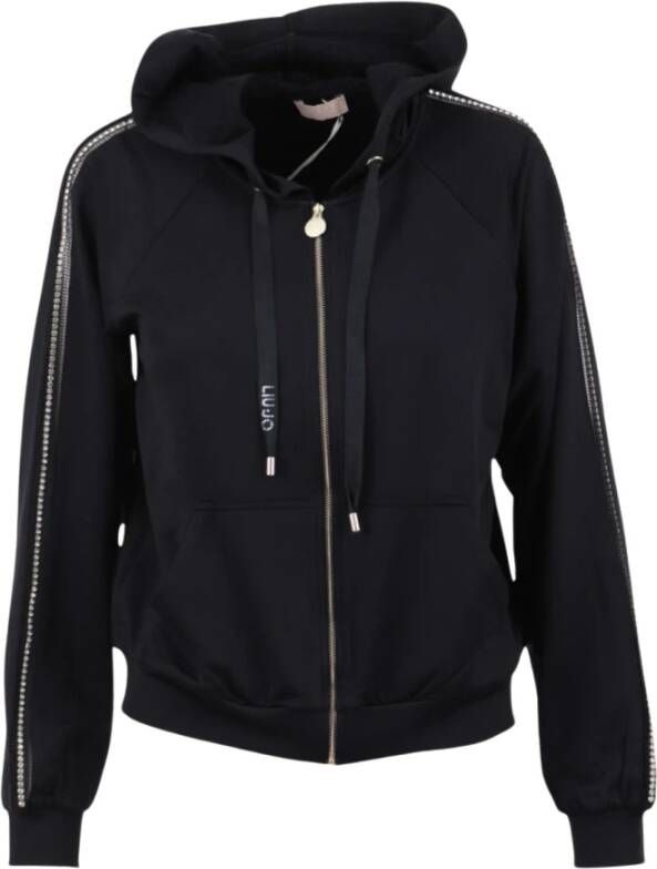 Liu Jo Stijlvolle zip-through sweatshirt met strass-mouwen Zwart
