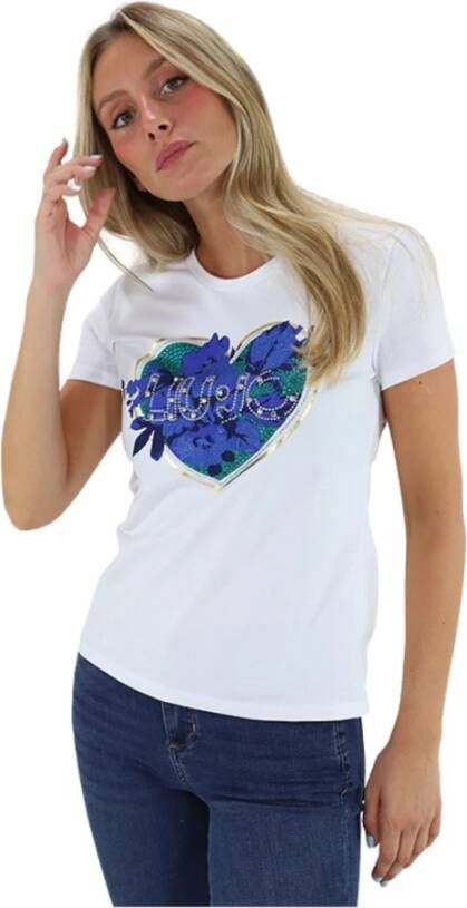 Liu Jo Hart Logo T-Shirt Korte Mouw Gemaakt in Italië Blue Dames