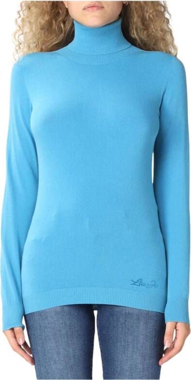Liu Jo Gezellige Rhinestone Turtle Neck Sweater Blauw Dames