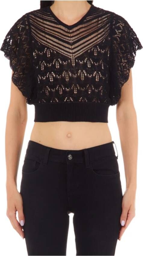 Liu Jo Zwarte Doorschijnende Crop Top voor Modieuze Vrouwen Zwart Dames