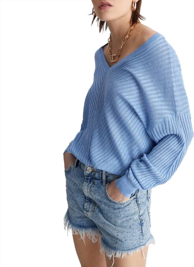 Liu Jo Duurzame Viscose Cardigan met Lurex Inzetstukken Blauw Dames