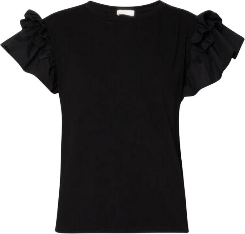 Liu Jo Zwarte Katoenen T-Shirt met Gerimpelde Mouwen Zwart Dames