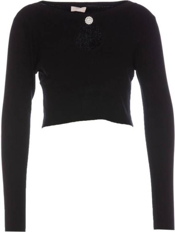 Liu Jo Dames Jewel Neck Cropped Sweater Black Dames