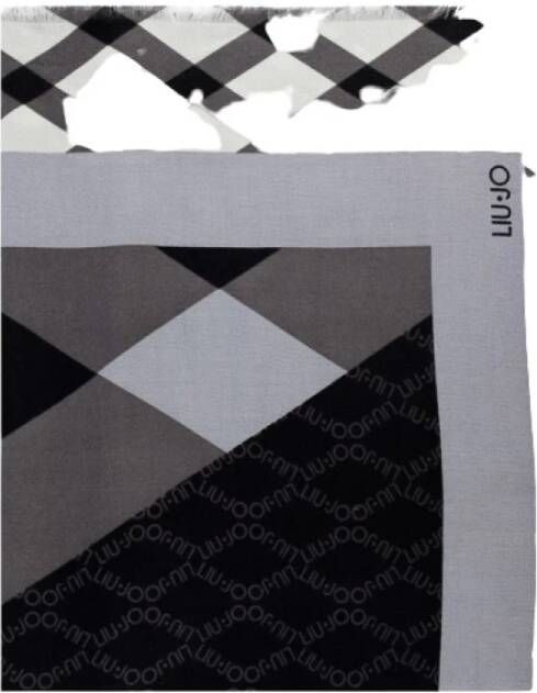 Liu Jo Zwart diamantprint sjaal met franjes Black Dames