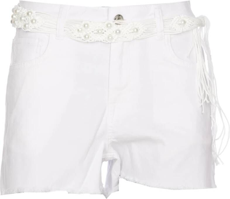 Liu Jo Witte Denim Shorts met Parels White Dames