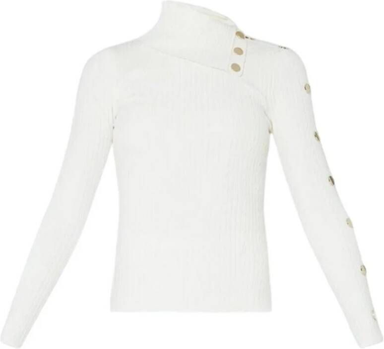 Liu Jo Milieuvriendelijke Geribbelde Trui met Decoratieve Knopen White Dames