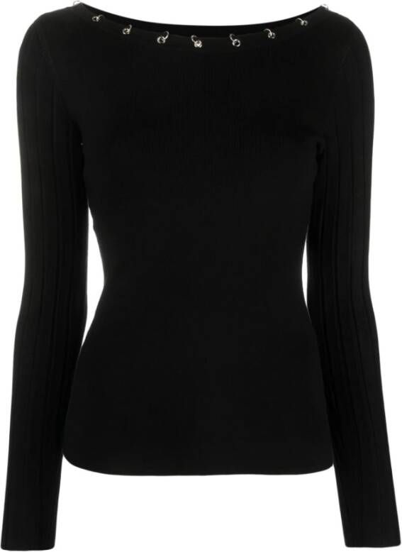 Liu Jo Zwarte Studs Versierde Boat-Neck Sweater Black Dames